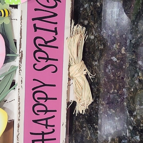 Happy Spring Door Hanger with Tulip Flower  Front Door Sign - Picture 3 of 7